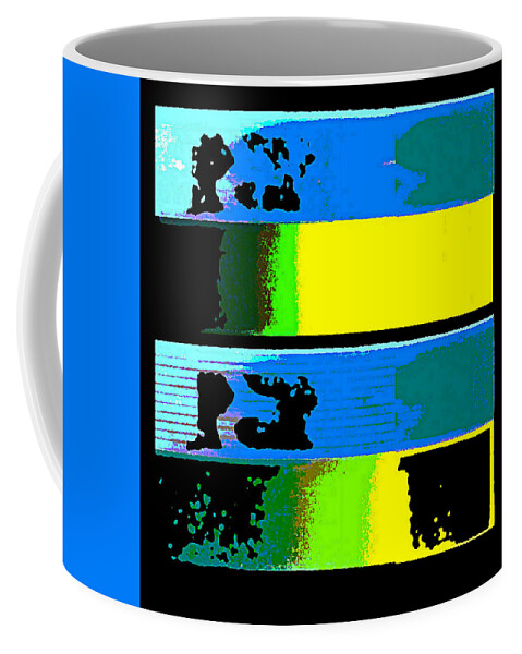 Digital Image Contemporary Abstract Bright Color Bold Colors Yellow Blue City Cityscape Coffee Mug featuring the digital art CityscapeL 4000 Original Fine Art Painting Digital Abstract Triptych #1 by G Linsenmayer