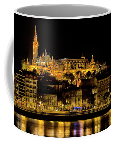 Palaces Coffee Mug featuring the photograph Danube Night View in Budapest #1 by Vivida Photo PC