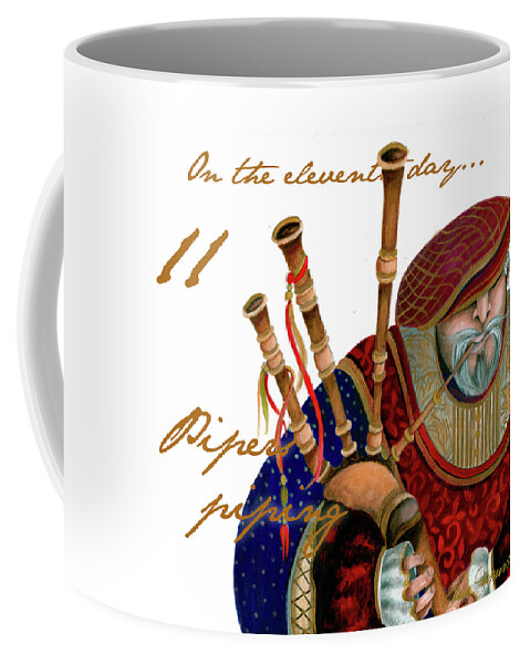 Eleven Coffee Mug featuring the digital art Eleven Pipers Piping by Janice Gaynor