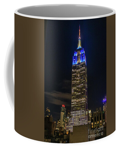 Architecture Coffee Mug featuring the photograph Empire State Building Panorama at Night #1 by Thomas Marchessault