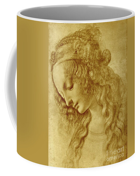 Leonardo Da Vinci Coffee Mug featuring the drawing Female Head by Leonardo Da Vinci