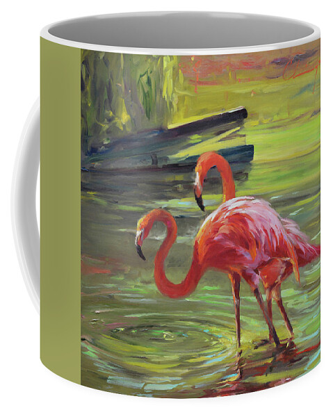 Tropical Coffee Mug featuring the painting Flamingo IIi by Chuck Larivey
