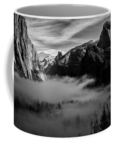 Black And White Coffee Mug featuring the photograph Fog in Yosemite #1 by Jon Glaser
