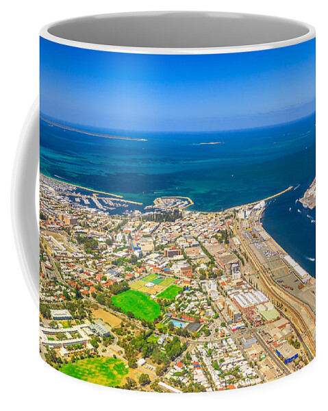 Australia Coffee Mug featuring the photograph Fremantle Harbour aerial #1 by Benny Marty