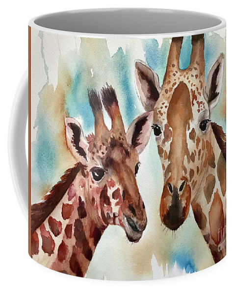 Giraffe Coffee Mug featuring the painting Giraffes #2 by Hilda Vandergriff