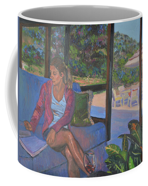 Petroni Coffee Mug featuring the painting Girl Reading by Beth Riso