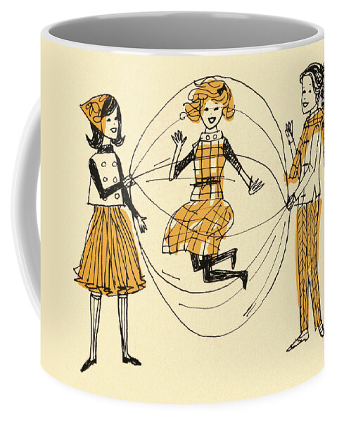 Activity Coffee Mug featuring the drawing Girls Playing Double Dutch Jump Rope #1 by CSA Images