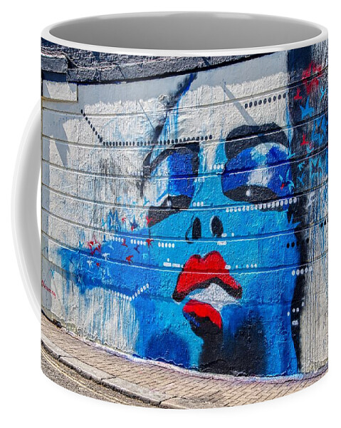 Graffiti Coffee Mug featuring the photograph Graffiti Art Painting Of Blue Woman #1 by Raymond Hill