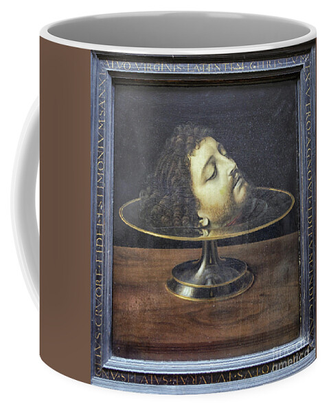1507 Coffee Mug featuring the photograph Head of John the Baptist, 1507, with frame and inscription -- by by Patricia Hofmeester