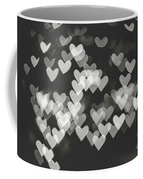 Bokeh Coffee Mug featuring the photograph Heart bokeh BW #1 by Mariusz Talarek
