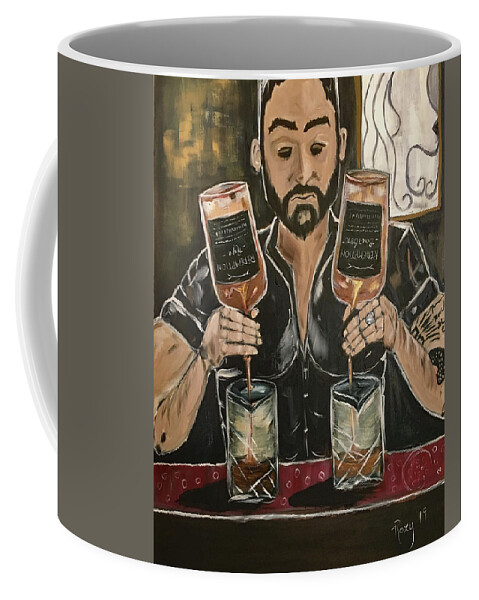 Bartender Coffee Mug featuring the painting He's Crafty featuring Mark by Roxy Rich