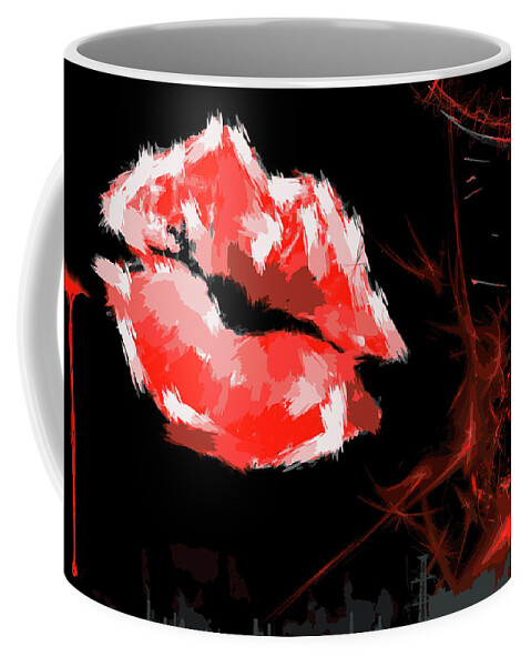 #art#illustration#concept#lips#kiss#colours#red#fire#love Coffee Mug featuring the digital art Kiss Of Fire /Wallpaper/Illustration by Aleksandrs Drozdovs