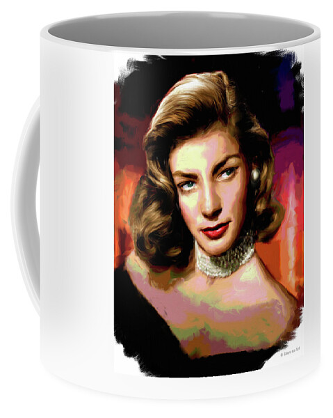 Lauren Bacall Coffee Mug featuring the digital art Lauren Bacall by Stars on Art