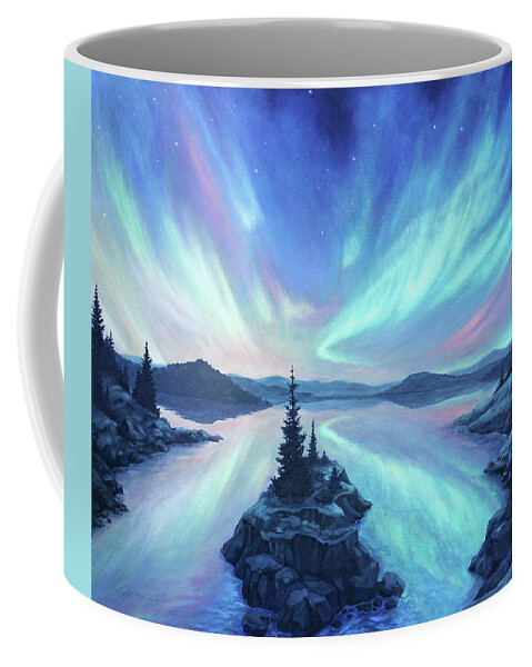 Aurora Coffee Mug featuring the painting Light Storm by Lucy West