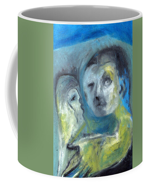 Blue Coffee Mug featuring the painting Man and bird #1 by Edgeworth Johnstone
