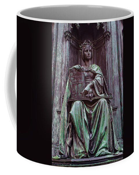 Old Town Prague Coffee Mug featuring the mixed media Prague Statue #1 by Smart Aviation