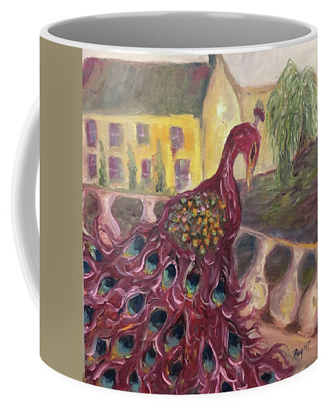 Peacock Coffee Mug featuring the painting Resident Menace #1 by Roxy Rich