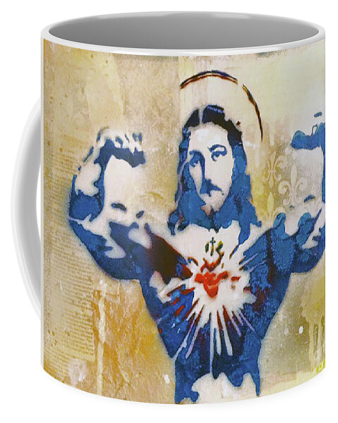 Stencil Coffee Mug featuring the mixed media Savior #1 by SORROW Gallery