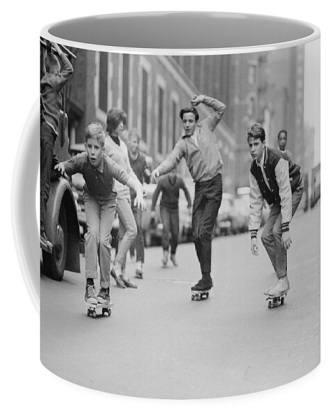 Black And White Coffee Mug featuring the photograph Skateboarding In NYC by Bill Eppridge