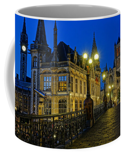 Ghent Coffee Mug featuring the photograph St. Michael's Bridge at Blue Hour by Patricia Caron