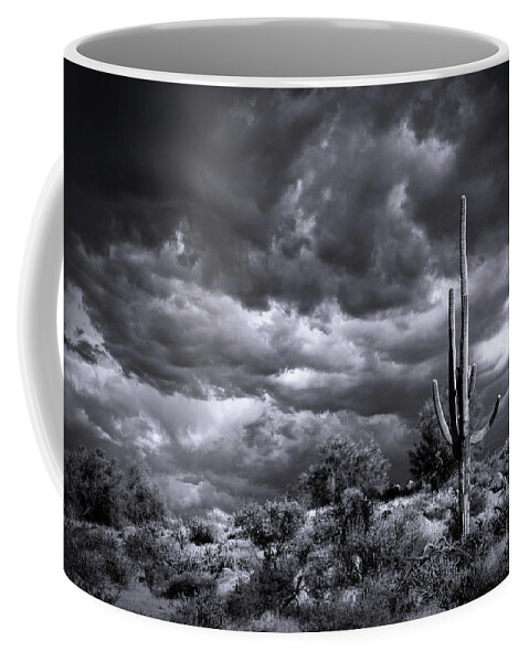 Arizona Coffee Mug featuring the photograph Stormy Desert Skies In Black And White #1 by Saija Lehtonen