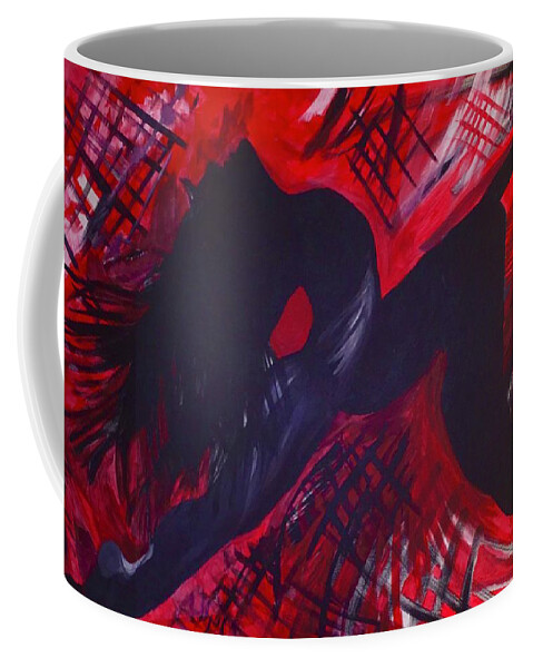 Red And Black Art Coffee Mug featuring the mixed media Stretch #1 by Tara Rocker