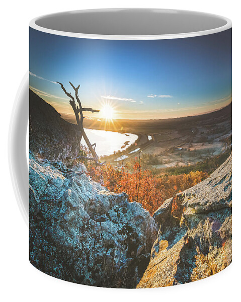 Petit Jean State Park Coffee Mug featuring the photograph Sunrise over the Arkansas River #1 by Mati Krimerman