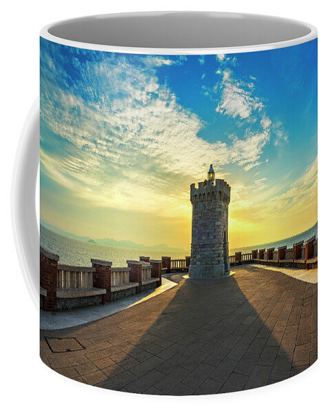 Piombino Coffee Mug featuring the photograph Piombino piazza Bovio lighthouse by Stefano Orazzini