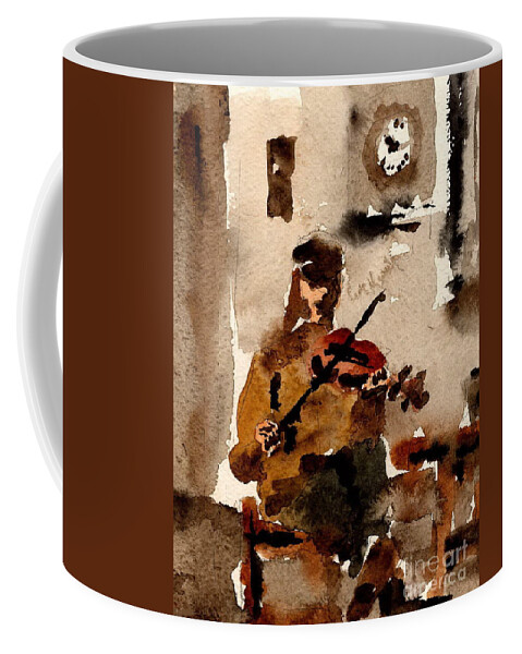  Irish Coffee Mug featuring the painting The Fiddle player 2 by Val Byrne