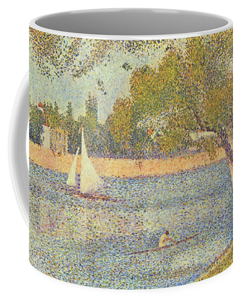 Pointillism Coffee Mug featuring the painting The Seine by the Island of Jatte in Spring #1 by George Seurat
