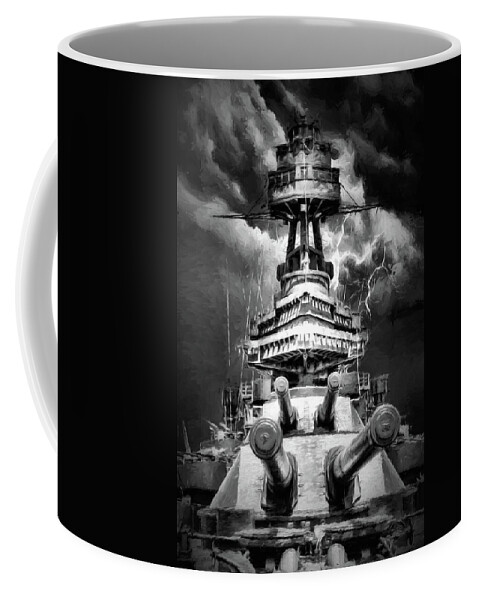 Battleship Coffee Mug featuring the digital art The Thunder Of Guns #2 by JC Findley