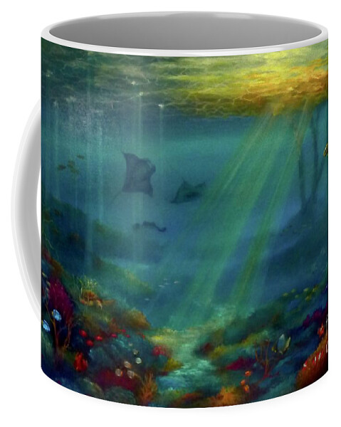 Tropical Rays Coffee Mug featuring the painting Tropical Rays by Lee Campbell
