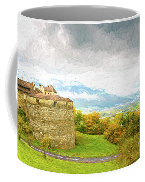 Architecture Coffee Mug featuring the digital art Vaduz Castle, Leichtenstein by Rick Deacon