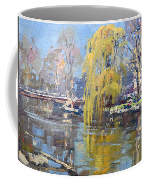 Weeping Willow Coffee Mug featuring the painting Weeping Willow Tree #1 by Ylli Haruni