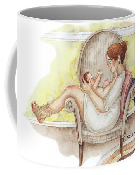 Soosh Coffee Mug featuring the drawing When eyes meet eyes #1 by Soosh
