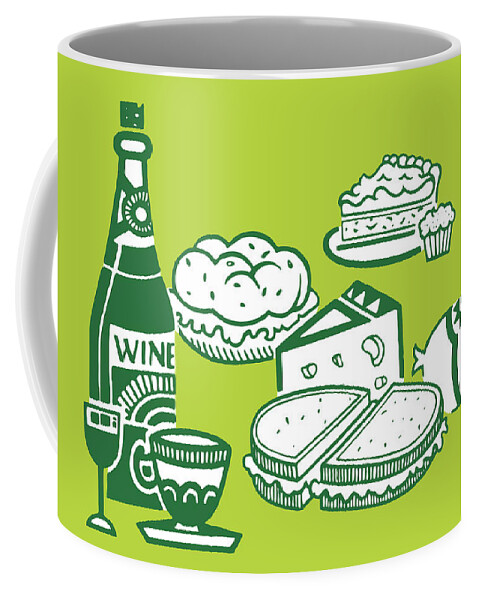 Alcohol Coffee Mug featuring the drawing Wine and a Meal #1 by CSA Images