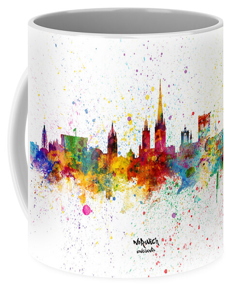 Norwich Coffee Mug featuring the digital art Norwich England Skyline by Michael Tompsett