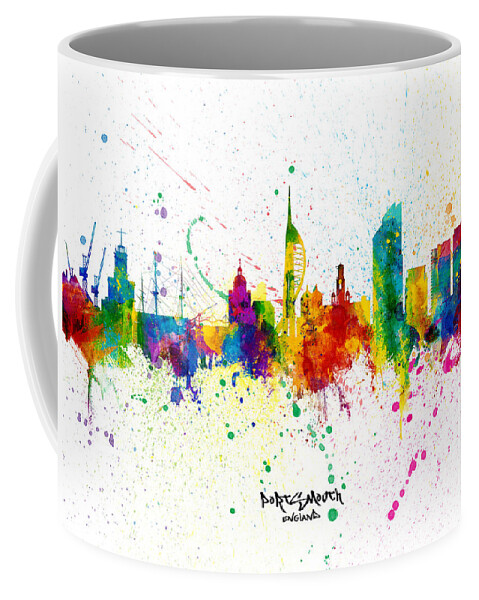Portsmouth Coffee Mug featuring the digital art Portsmouth England Skyline by Michael Tompsett