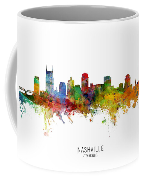 Nashville Coffee Mug featuring the digital art Nashville Tennessee Skyline by Michael Tompsett