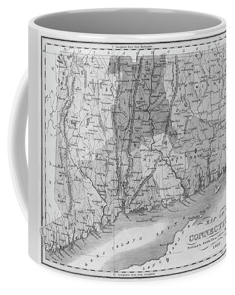 Connecticut Coffee Mug featuring the photograph 1835 Map of Connecticut and Long Island Sound Historical Map Black and White by Toby McGuire