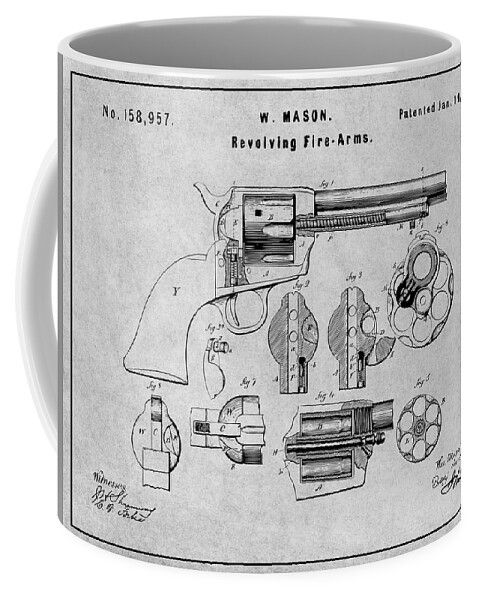 Colt Peacemaker Coffee Mug featuring the drawing 1875 Colt Peacemaker Patent Print Gray by Greg Edwards