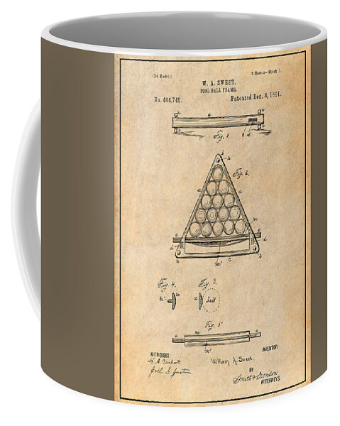 Art & Collectibles Coffee Mug featuring the drawing 1891 Billiard Ball Rack Patent Print Antique Paper by Greg Edwards