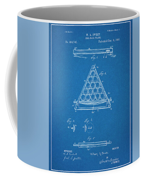 Art & Collectibles Coffee Mug featuring the drawing 1891 Billiard Ball Rack Patent Print Blueprint by Greg Edwards