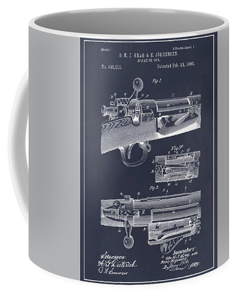 Springfield Coffee Mug featuring the drawing 1892 Springfield Model Krag Jorgensen Rifle Patent Print Blackboard by Greg Edwards