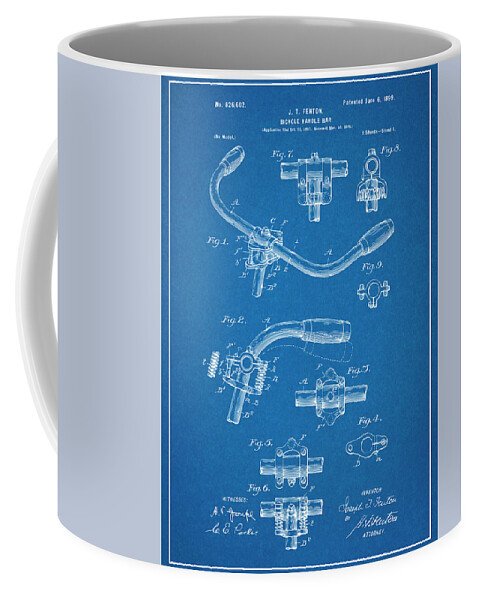 1897 Bicycle Handle Bars Patent Print Coffee Mug featuring the drawing 1897 Bicycle Handle Bars Blueprint Patent Print by Greg Edwards
