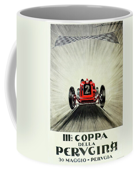 Vintage Coffee Mug featuring the mixed media 1930 Coppa Della Perugina Racing Poster by Retrographs