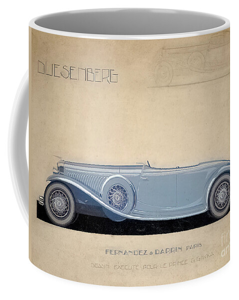 Vintage Coffee Mug featuring the drawing 1930s Design Rendering For Duesenberg Roadster By Fernandez And Darrin by Retrographs