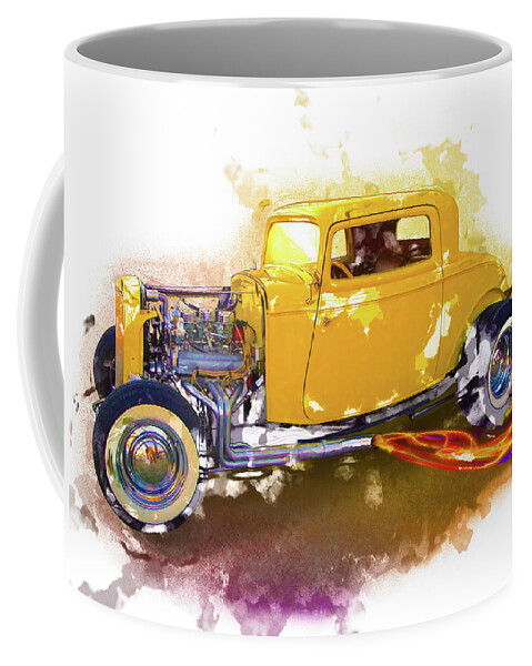 32 Ford Yellow Coffee Mug featuring the digital art 1932 Ford Hotrod by Rick Wicker