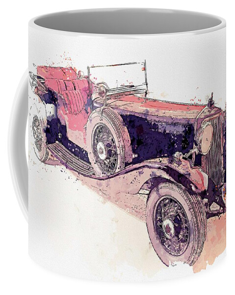 Retro Coffee Mug featuring the painting 1934 Armstrong Siddeley Special Cabriolet 30HP Open Tourer watercolor by Ahmet Asar by Celestial Images