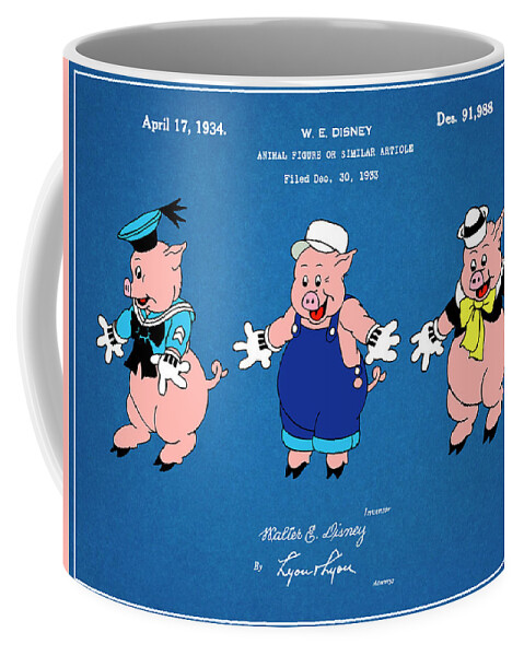1934 Walt Disney Three Little Pigs Colorized Blueprint Patent Print Coffee  Mug by Greg Edwards - Pixels